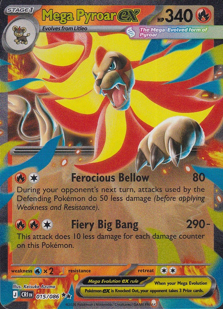 Mega Pyroar ex 015/086 Chaos Rising Double Rare Holo Near Mint card