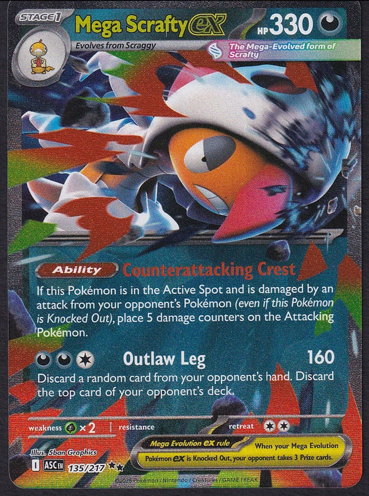 Mega Scrafty ex 135/217 Ascended Heroes Double Rare Holo front