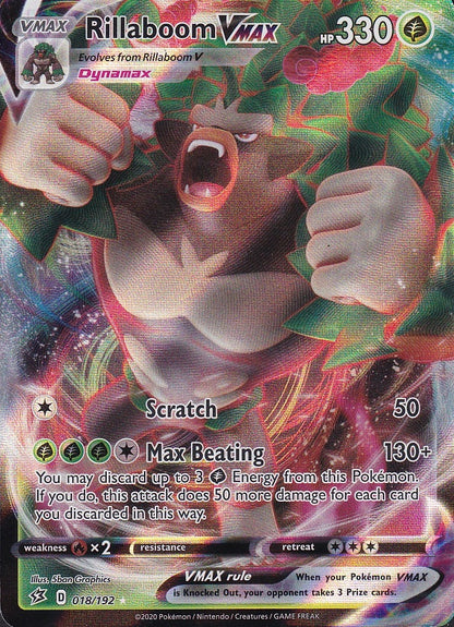 Rillaboom VMAX 018/192 Rebel Clash Ultra Rare Holo Near Mint card