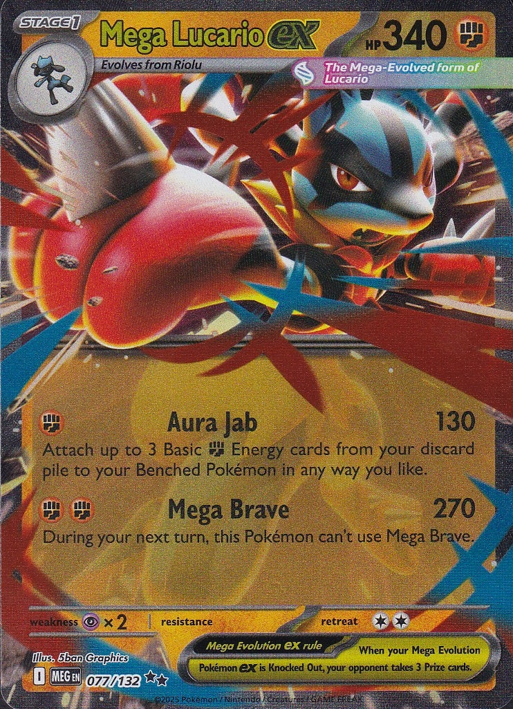 Mega Lucario ex 077/132 Mega Evolution Double Rare Holo Near Mint card