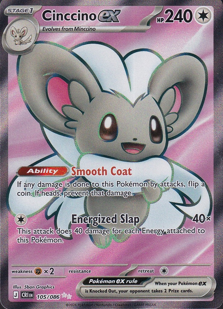 Cinccino ex 105/086 Chaos Rising Ultra Rare Full Art Near Mint card