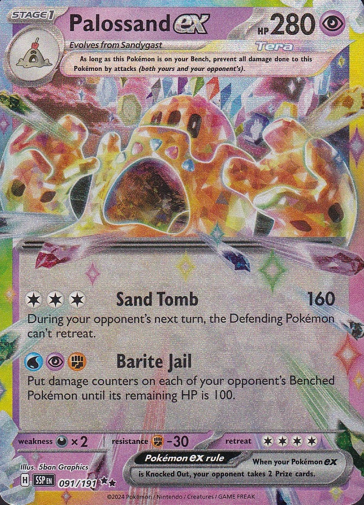 Palossand ex 091/191 Surging Sparks Double Rare Holo Near Mint card