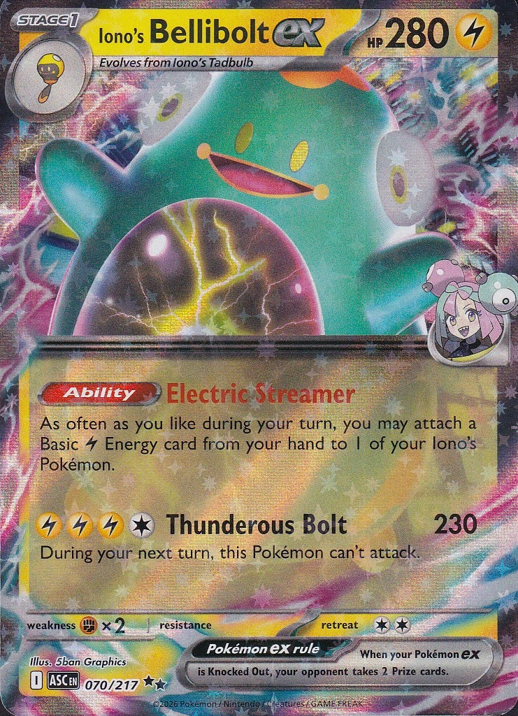 Iono’s Bellibolt ex 070/217 Ascended Heroes Double Rare Holo Near Mint card