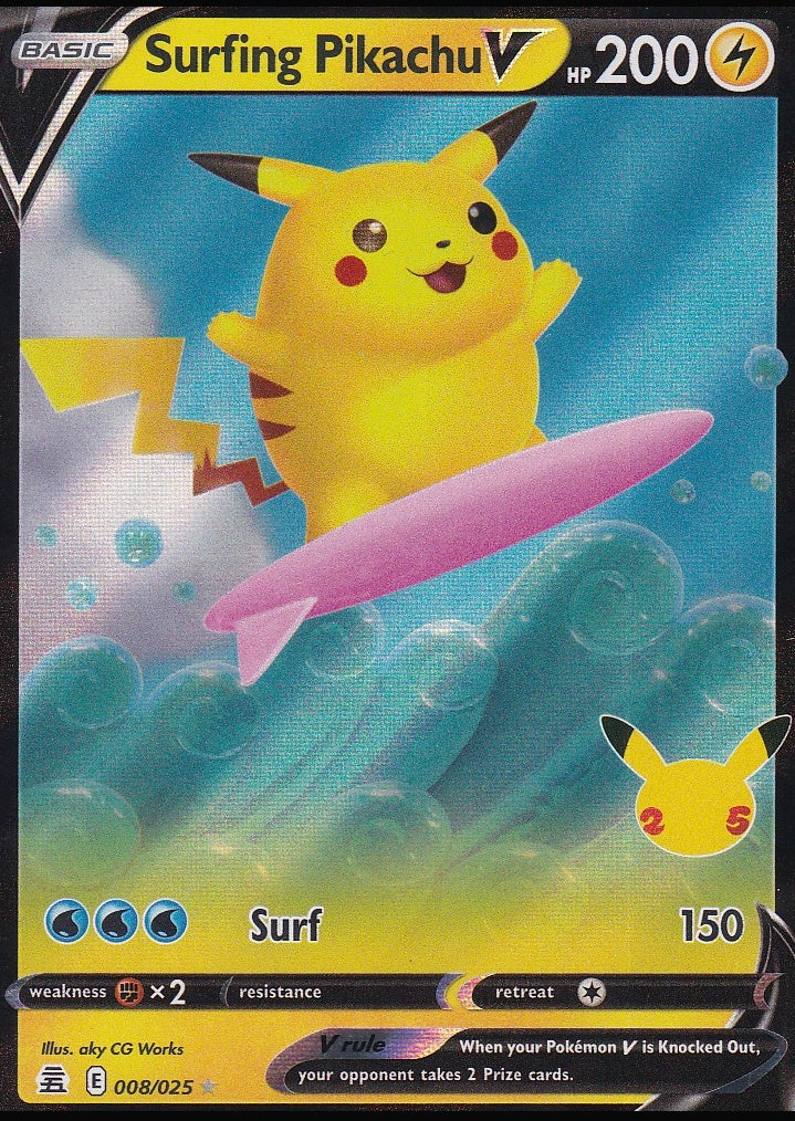 Surfing Pikachu V 008/025 Celebrations 25th Anniversary front