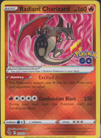 Radiant Charizard 011/078 Pokémon GO Holo Near Mint card