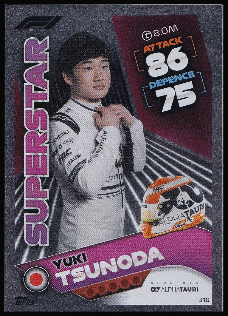 Yuki Tsunoda 310 2022 Topps Formula 1 Turbo Attax Superstar | Near Mint